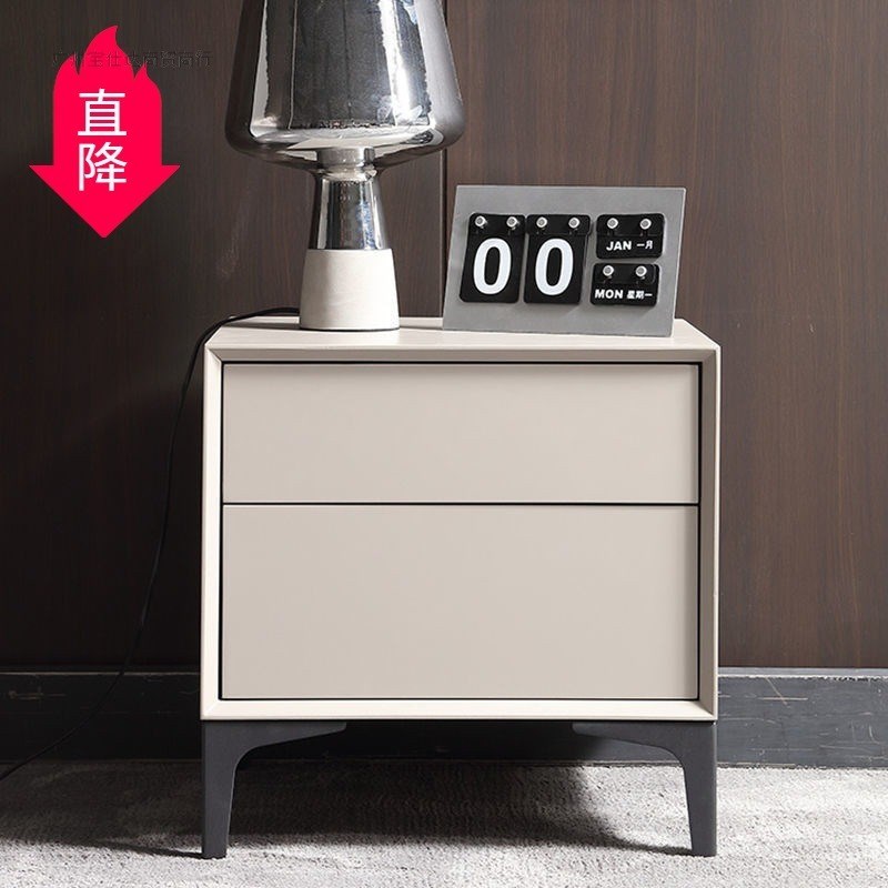 床头柜意式极简现代简约轻奢网A红床边小柜子北欧卧室储物柜免安