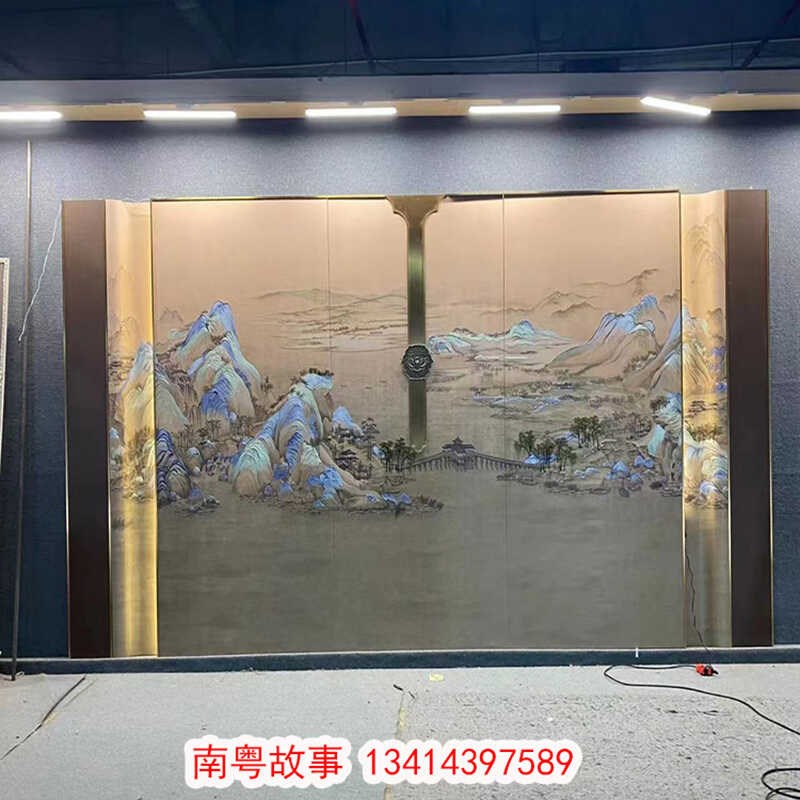 新中式轻奢客厅沙发灯p光浮雕硬包背景墙简约餐厅3D割花皮雕背景