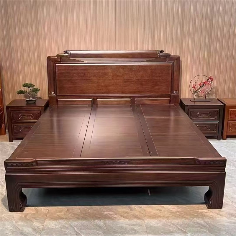 中式花梨木全实木榫卯老虎脚1.8米实木床H古典雕花1.5双人床2m大