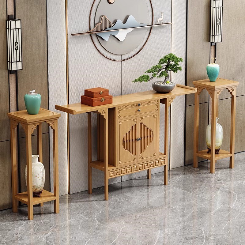 新中式玄关桌原木色玄关s柜客厅入户端景台条几香案简约大厅装饰