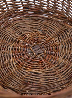 园艺底柳梢 收花篮圆双耳收纳篮手工编上口爱丨柳篮杂货 篮子花园