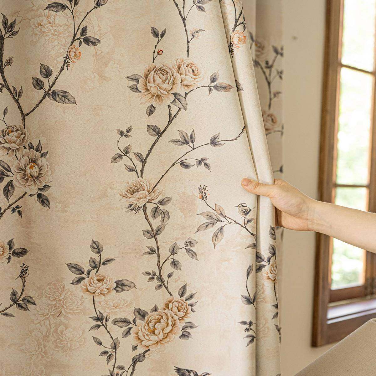 1PC新款植物花卉花款窗帘客厅卧室装饰窗帘个性装饰穿杆窗纱窗