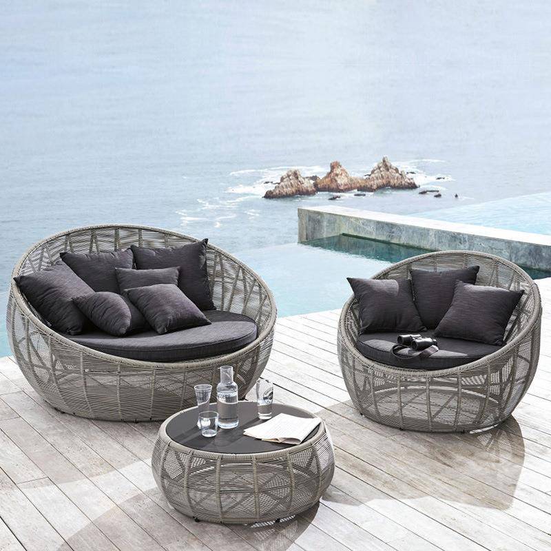 沃登户外沙发茶几藤制家具室外花园休闲大圆床藤条编织藤椅圆沙发