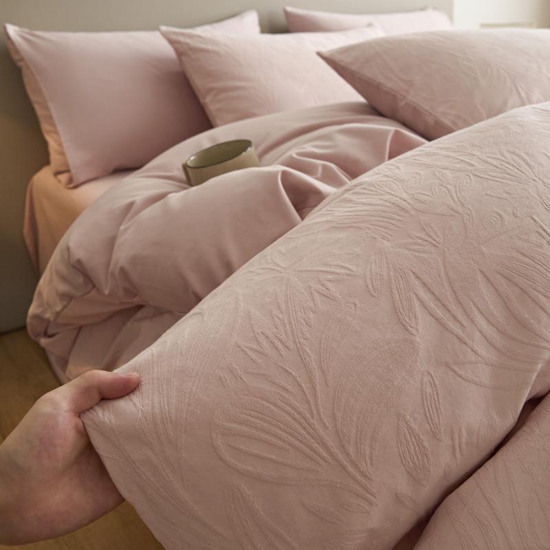 A类全棉磨毛四件套纯棉全棉2025新款色织提花被套床单床笠三件套4