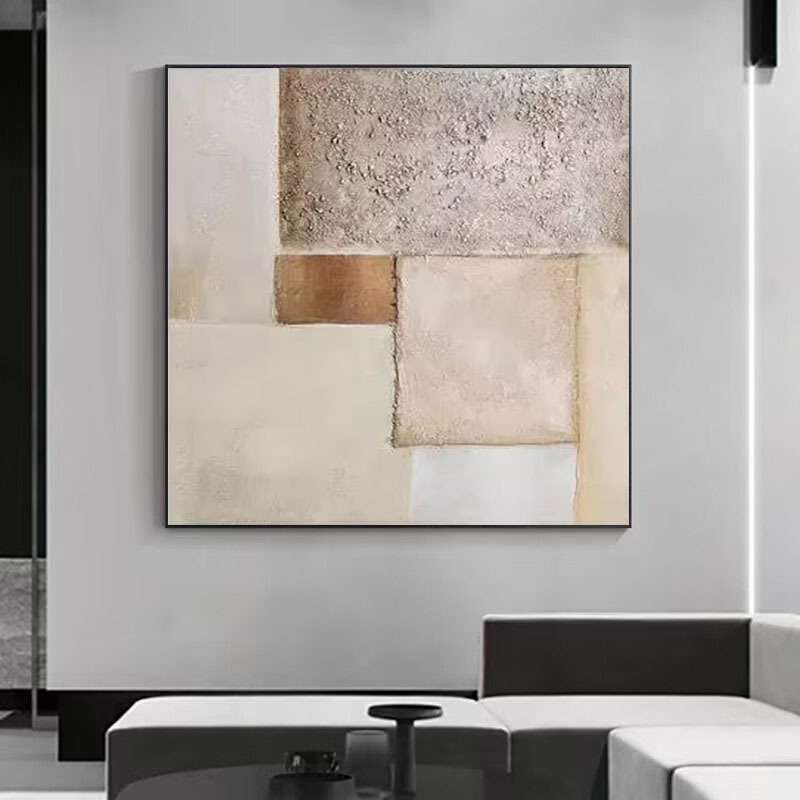 纯手绘油画意式极简客厅装饰画正方形赤贫风手工挂画餐厅玄关入户图片