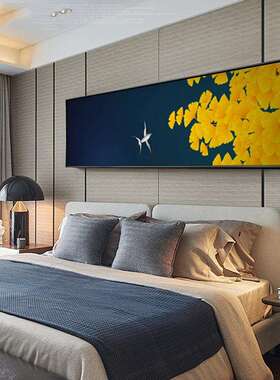 新中式床头装饰画创意酒店样板房红色黄色银杏叶燕子日式客厅墙画