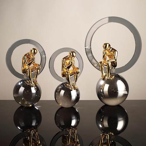 现代人造水晶思考者轻奢创意几何设计感工艺品家居样板房装饰品摆