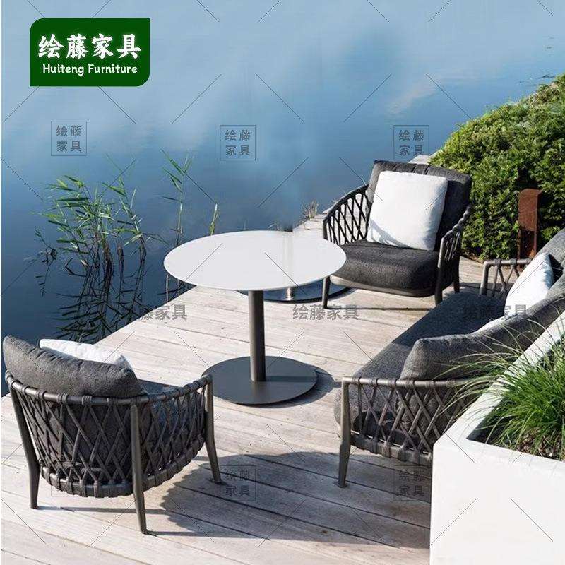 北欧户外藤编藤沙发组合庭院软装布艺沙发现代简约藤椅休闲庭院