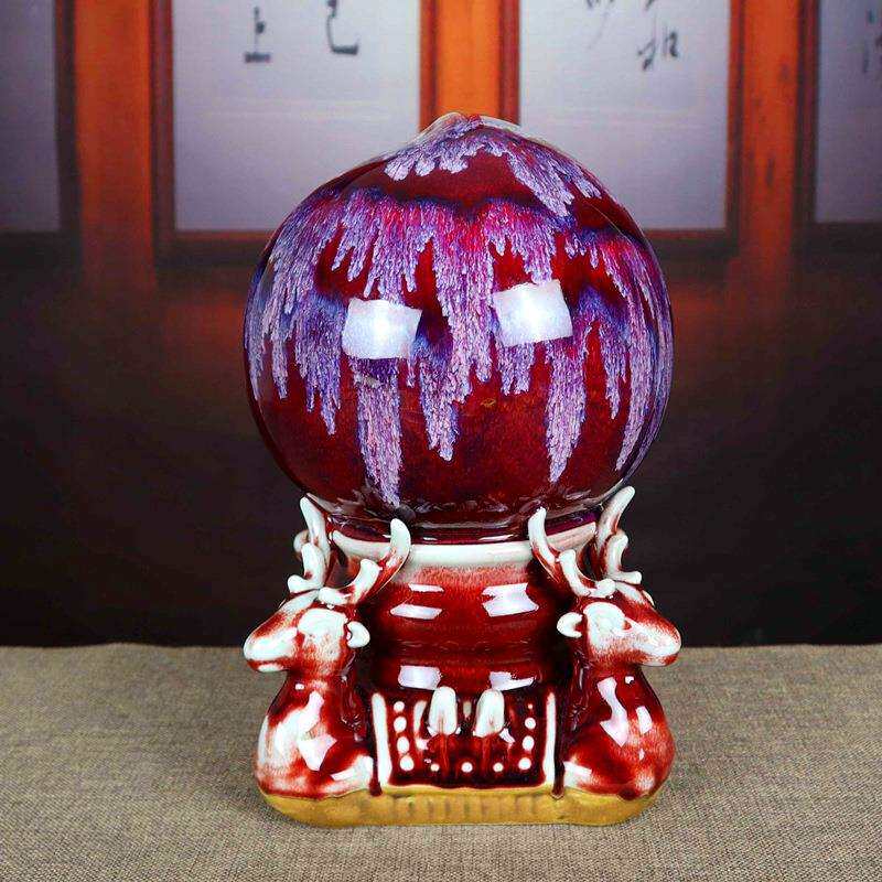 中国钧瓷花瓶中式家居卧室陶瓷器装饰高档送长辈贺寿桃摆件福禄寿