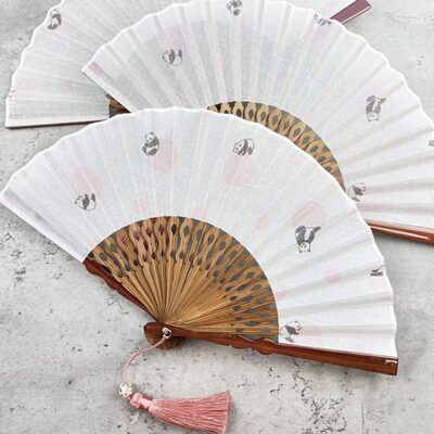 扇莫女式手工熊猫干日用可爱卡通文艺复古扇竹小扇子折叠扇随身