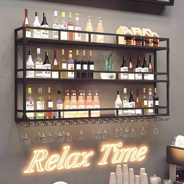 北欧创意酒架壁挂酒柜吧台背景装饰墙上置物架餐厅家用酒杯架倒挂