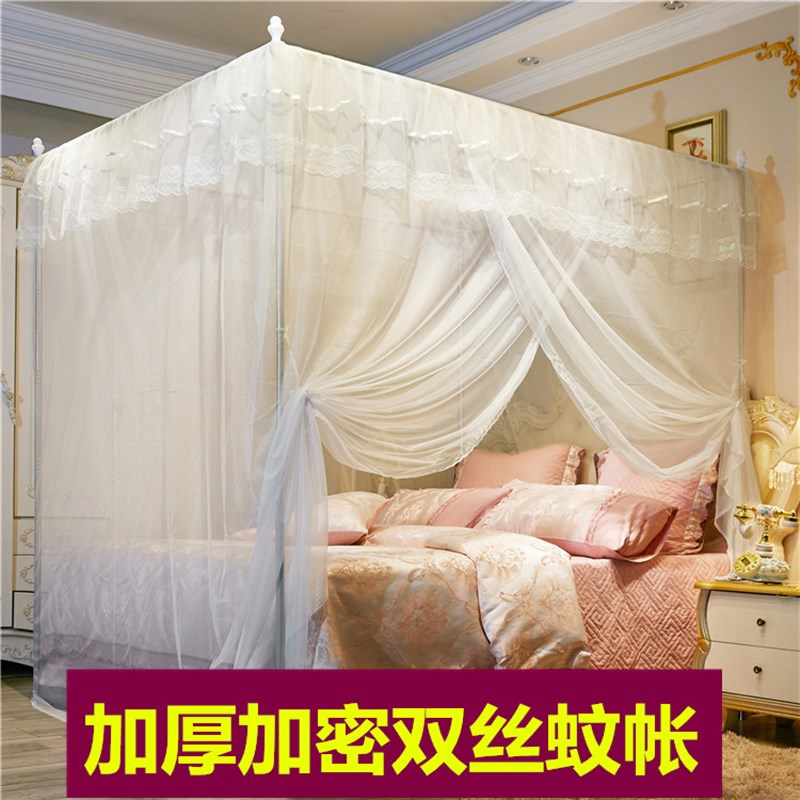 蚊帐单开门1.8m床三开门家用1.5加厚加密老式纹帐1.W2米支架杆2米