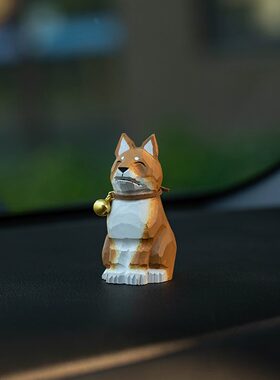 实木可爱饰品柴犬绘汽车中控台摆件创意木雕狗狗彩小摆件桌面摆件