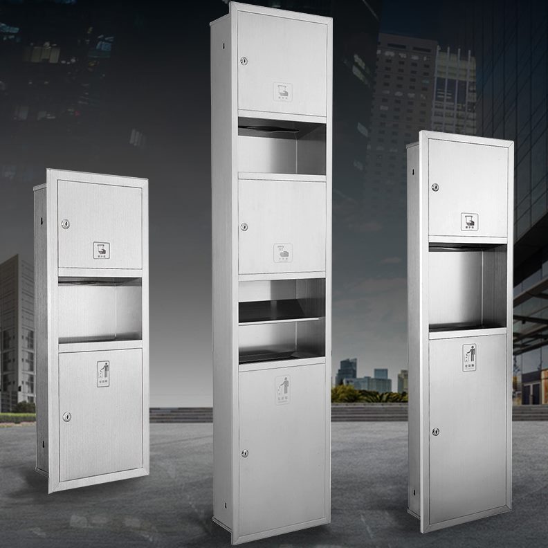 垃圾桶器箱擦手纸卫生间嵌入三合一一体机烘干抽纸巾盒不锈钢架墙