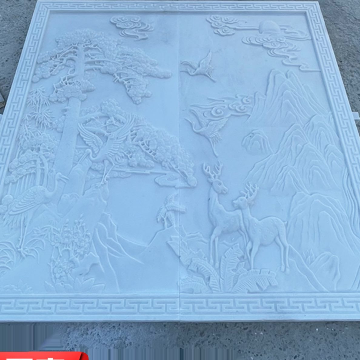 中式地玄关庭院迎客松雕定壁外墙装饰画影汉白玉浮雕壁画石雕山水