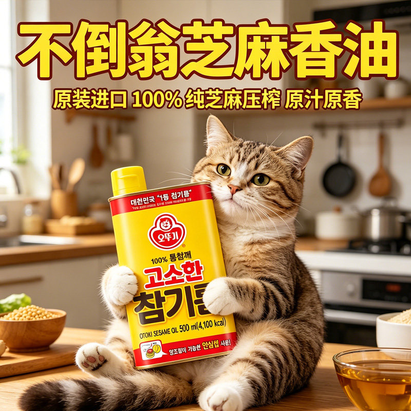 不倒翁原装进口纯芝麻香油500ml罐装 韩国OTTOGI/OTOKI高端食用油
