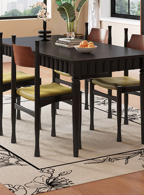 黑色实木餐桌侘寂风橡木大板桌现代简约家用书桌小户型餐桌椅组合