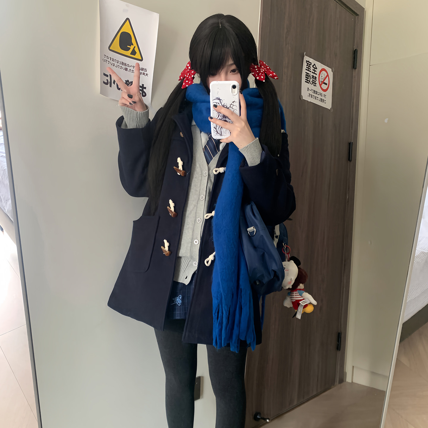 暖心熊日系jk牛角扣大衣学院风制服加厚小个子夹棉连帽外套
