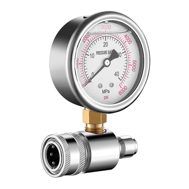 跨境厂家耐用超高压清洗机配件洗车机压力表3/8快速连接6000psi