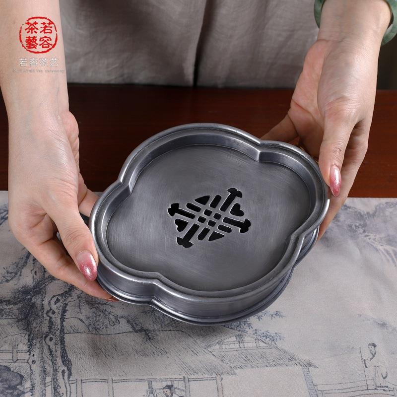 颜吉利复古简约锡茶盘家用办公室储水干泡盘茶盘茶海干泡台茶托盘