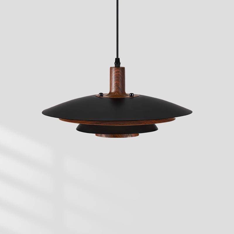 意式极简餐厅吊灯复古黑色胡桃木纹饭桌灯全光谱护眼PH飞碟吧台灯