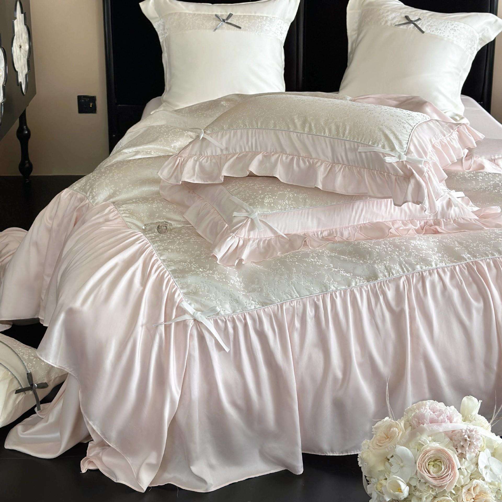 夏季少女心60S兰精天丝四件套刺绣提花被套凉感丝滑裸睡床上用品