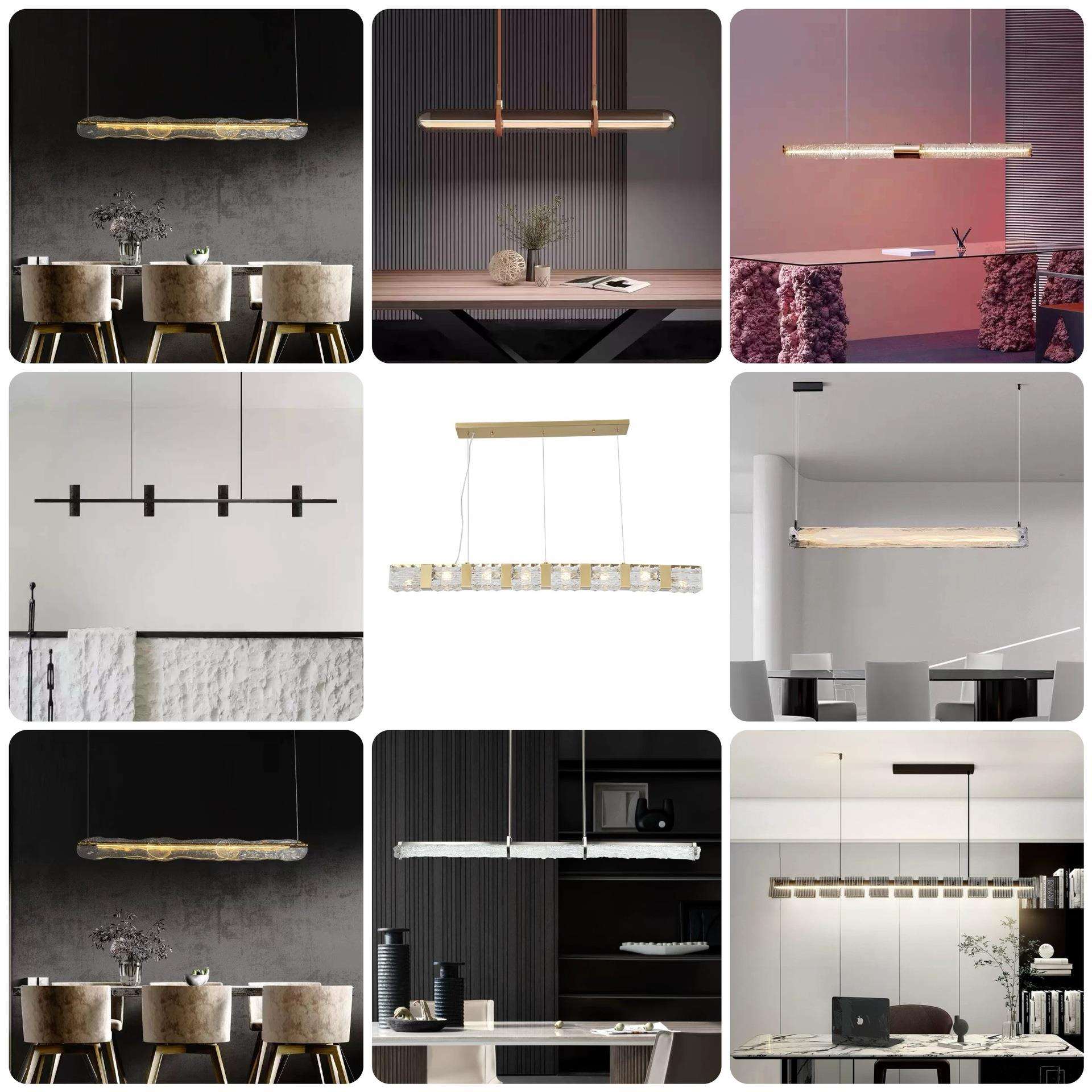 现代设计师餐厅高端轻奢长条吧台极简玻璃吊灯岛台吊灯饭厅意式