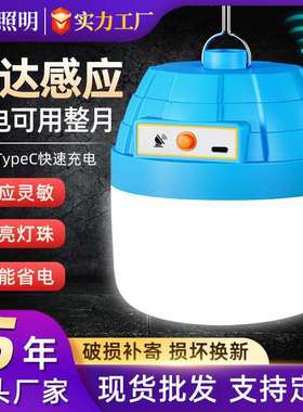 led感应充电灯 新款蓝色金字塔充电灯户外防水挂钩感应应急灯