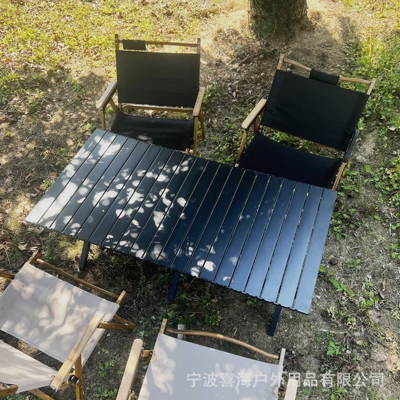 双面超轻自驾游桌黑桌椅户外蛋卷铝板化桌露营便携式铝合金折叠桌