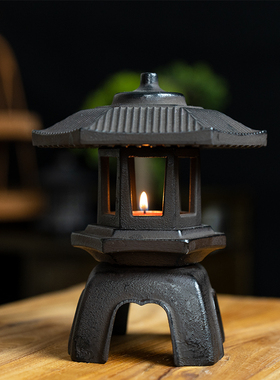 日式创意铸铁香炉 雪见灯烛台铁质禅意复古 茶空T间氛围灯茶室摆