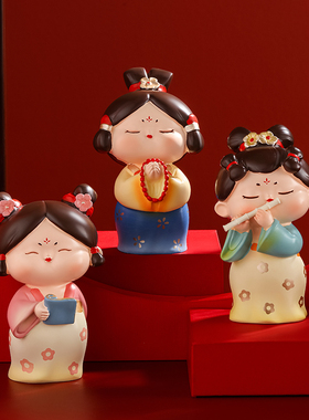 唐宫夜宴侍女国潮古风桌面公仔小摆件F办公室工位装饰品玩偶送礼