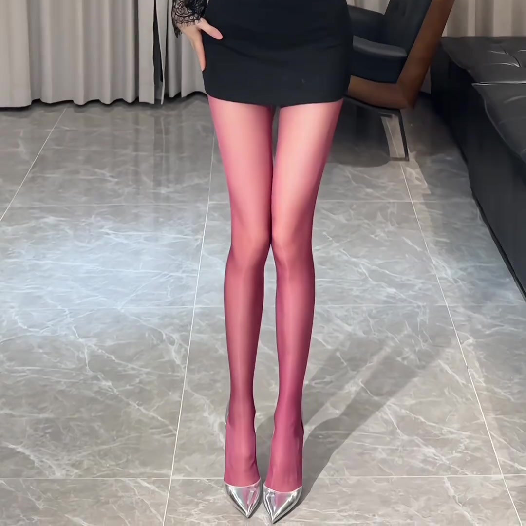 个性高腰连裤袜女压力显瘦腿高级透气超薄防勾丝玫红色美腿打底袜