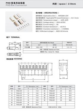 CWB合兴PHD-20Y 2*10Y 2*5白色10Y连接器 2.0mm 胶壳端子TJC20085