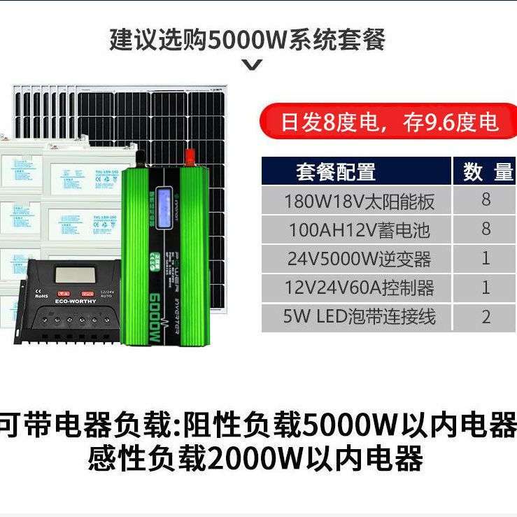 锂电太阳能光伏发电系统家用220v全套太阳能电池板一体机户外供电