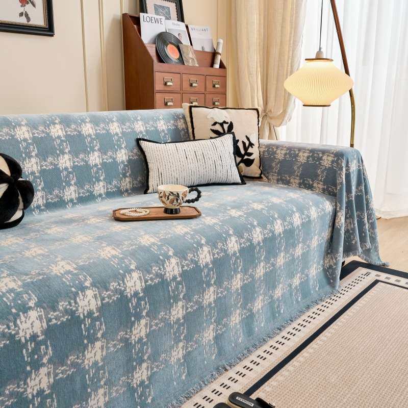 简约现代复古格子沙发巾雪尼尔沙发盖布全盖一片沙发套罩四季通用,电子元器件市场,其它元器件,淘宝优惠券,粉丝福利购,淘宝优惠卷