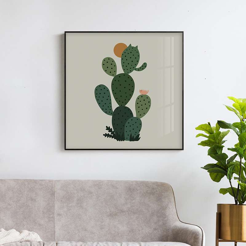 日韩可爱温馨植物猫咪创意小众花卉卧室挂画客厅书房版画装饰画图片