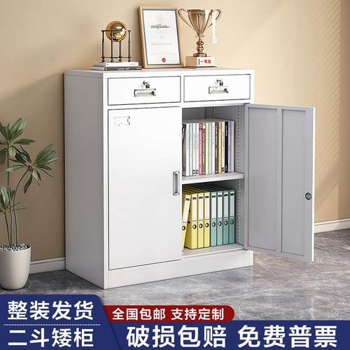 铁皮柜办公室文件柜带锁抽屉财务资料小矮柜家用收纳储物工具柜子