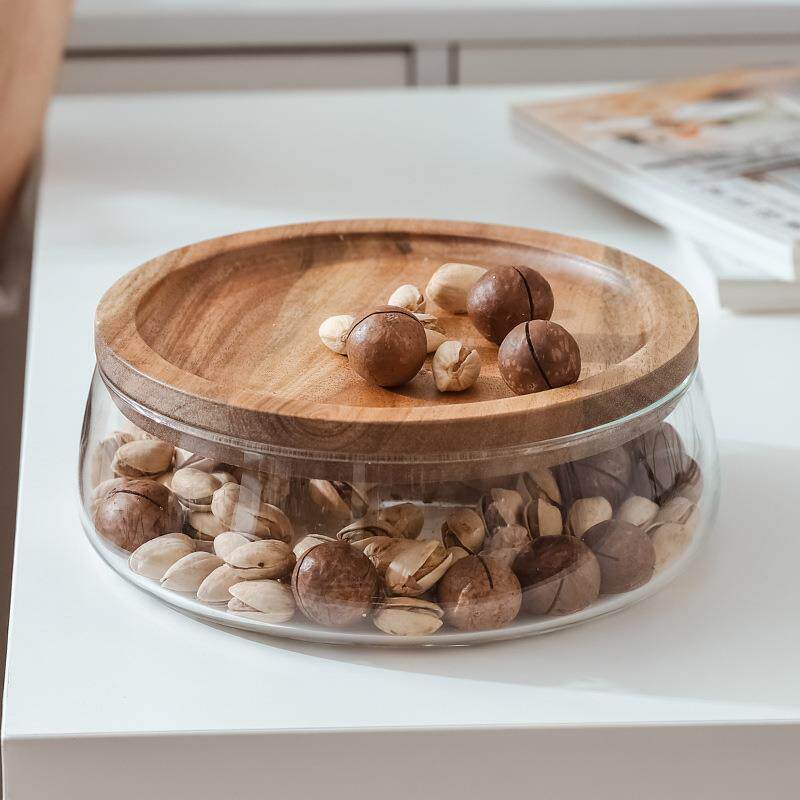 相思木坚果水果盘糖果盆果盘客厅茶几双层玻璃密封罐家用收纳盒