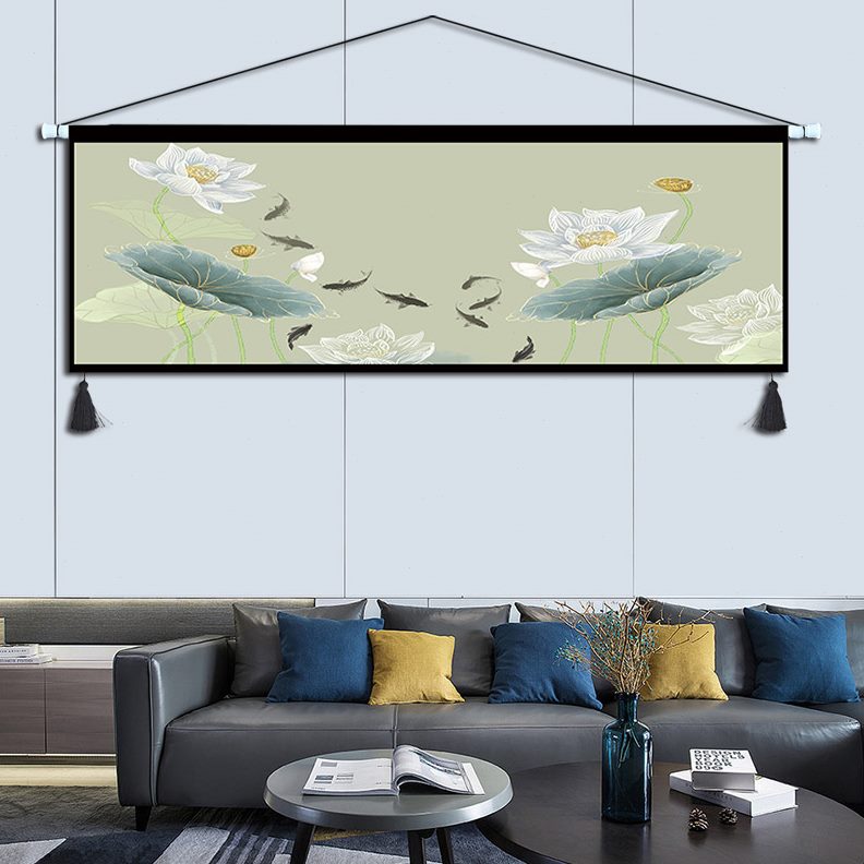 挂毯新中式超大书房布艺布壁画客厅荷花中国风现代挂画装饰画床头图片