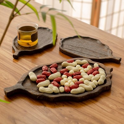 木质茶盘托盘家用中式原木树叶托盘下午茶点O心盘玄关钥匙收纳托