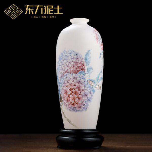 《富贵团圆》高档冰种玉瓷花瓶摆件客厅酒柜书房博古架酒柜装饰品