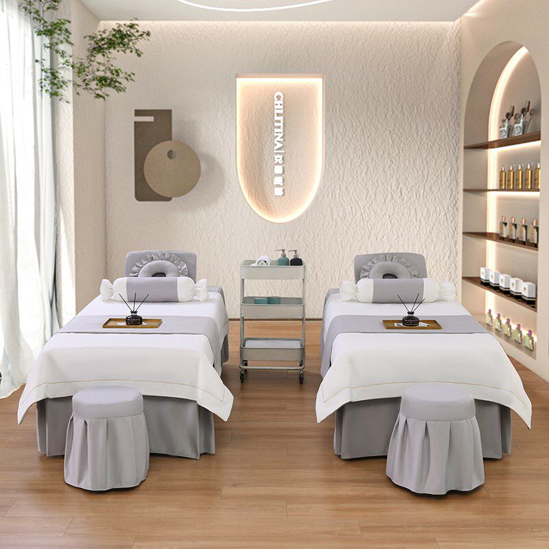 美容床罩四件f套2024新款美容院专用高档轻奢按摩四季通用款带洞