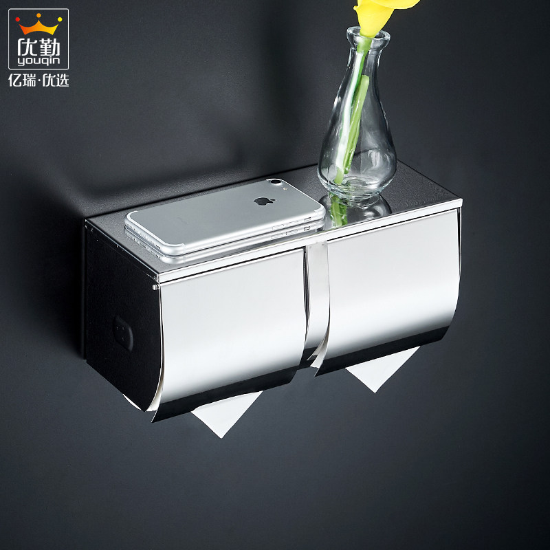 304不锈钢纸巾盒双厕纸盒厕所z抽纸盒卫生间酒店放双卷纸架免打孔