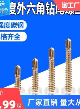钢板攻神器M4自攻自钻螺丝钻尾6外六角燕尾螺丝钉彩钢瓦螺钉铁皮.
