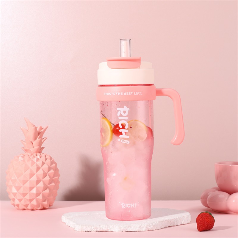 水杯女生大容量2024新款1300ml便携耐K高温冰霸杯巨无霸双饮吸管