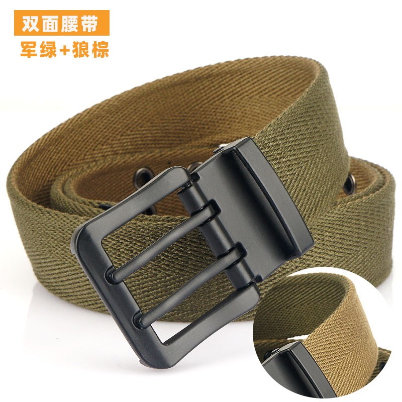2022春季新款双面男士帆布腰带青年休闲牛T仔裤双针扣皮带