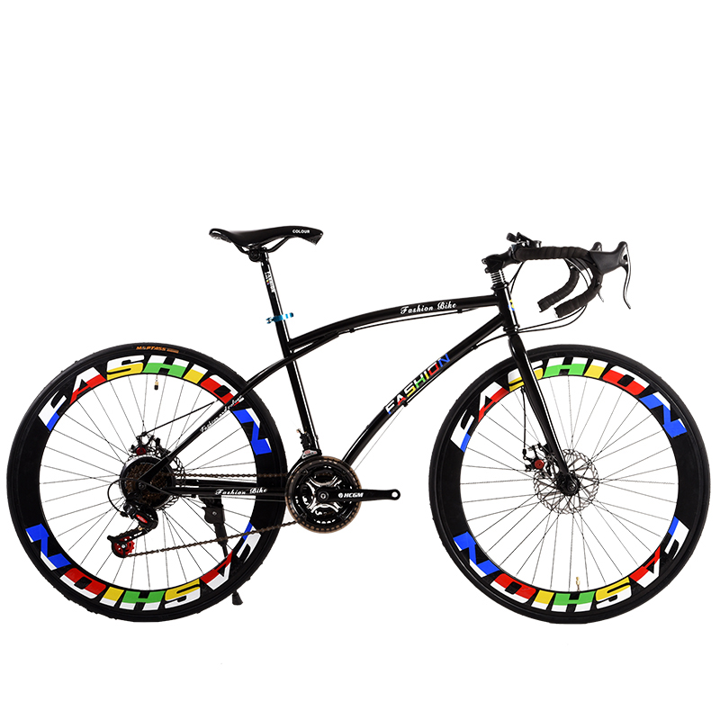 变速死飞自行车男款竞速越野弯把跑公路赛L学生双碟刹荧光女士单