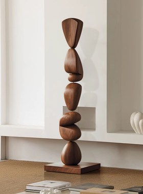 样板房客厅玄关落地摆件抽象实木雕塑装饰品酒店售楼处软装艺术品