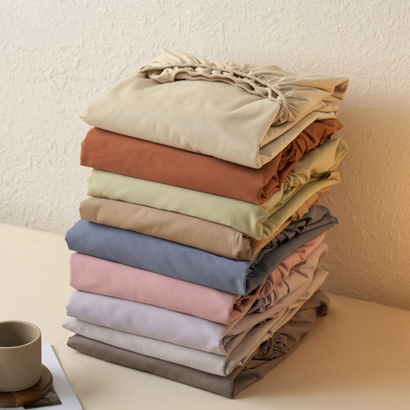 100S高支长绒棉全棉磨毛牀笠简约风纯色全棉牀单单件保护套牀垫罩