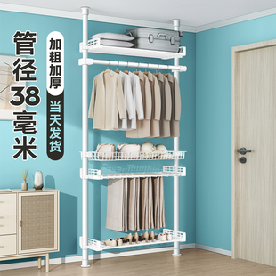 顶天立地门后置物架衣帽间隔断收纳金属衣柜入户玄U关挂衣鞋架一